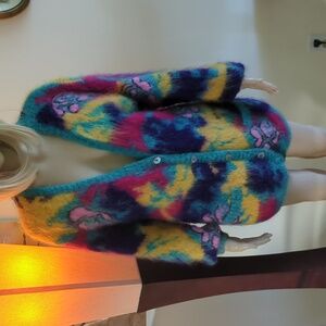 Colorful  Mohair Cardigan Size Between S and M.